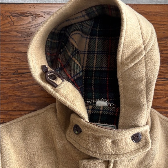 L.L. Bean Vintage Tan Duffle Coat Made in England Tartan Toggle Women’s Size 12 - Picture 11 of 11
